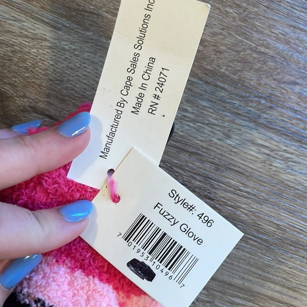 NWT Smarttrend Pink & Black Striped Fuzzy Gloves